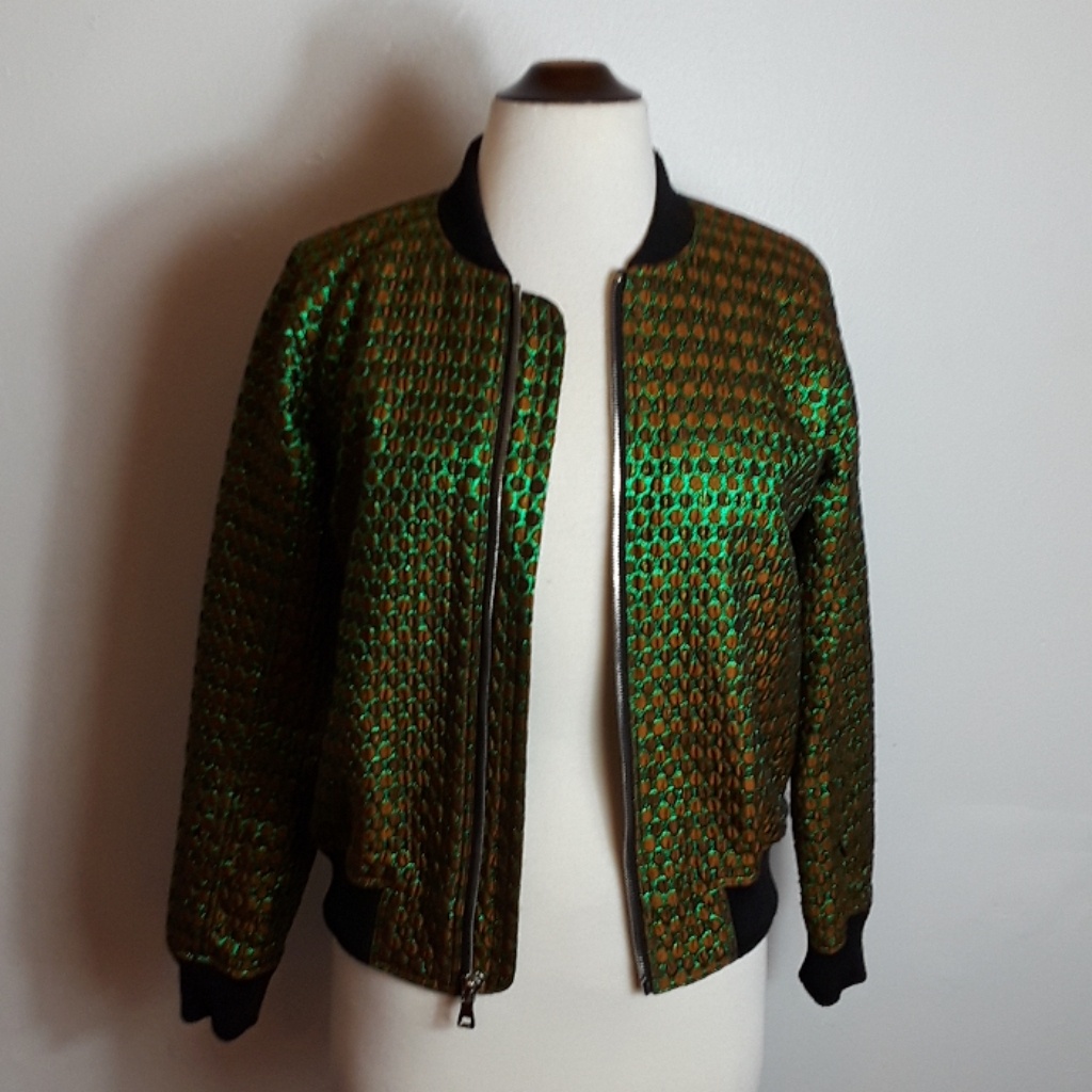 Green Patterned Bomber Jacket